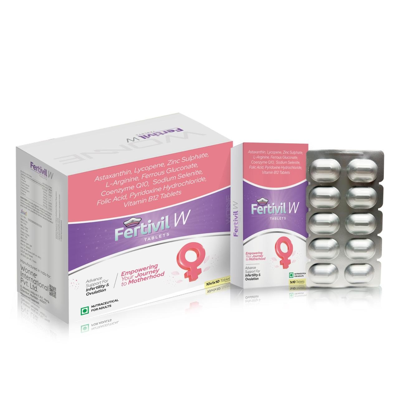 Fertivil W Tablets – Astaxanthin, Lycopene, Zinc, L-Arginine, Ferrous Gluconate, CoQ10, Selenium, Folic Acid, Vitamin B6 & B12