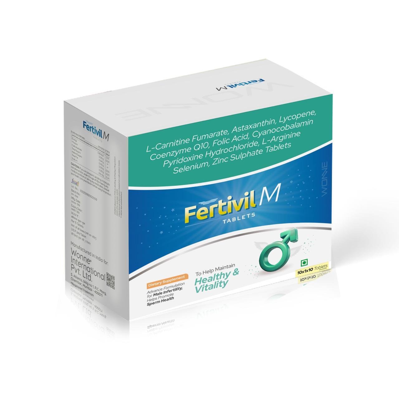 Fertivil M Tablets – L-Carnitine, CoQ10, Astaxanthin, Lycopene, L-Arginine, Zinc & Antioxidants