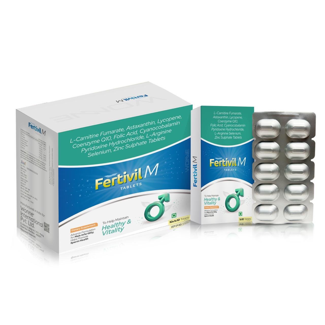 Fertivil M Tablets – L-Carnitine, CoQ10, Astaxanthin, Lycopene, L-Arginine, Zinc & Antioxidants image 2